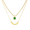Wholesale Stainless Steel Geometric Pattern Fashion Retro Double Gold Plated Beaded Pendant Necklace For Women