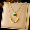 Wholesale Stainless Steel Geometric Pattern Fashion Retro Double Gold Plated Beaded Pendant Necklace For Women