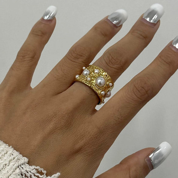 Wholesale Stainless Steel Geometric Pattern Hammered Open Ring Jewelry With Electroplating For Women