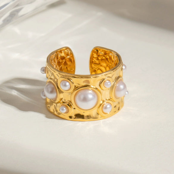 Wholesale Stainless Steel Geometric Pattern Hammered Open Ring Jewelry With Electroplating For Women