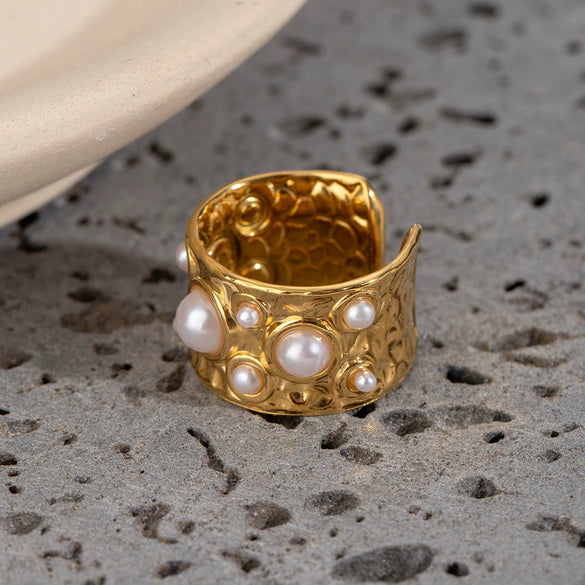 Wholesale Stainless Steel Geometric Pattern Hammered Open Ring Jewelry With Electroplating For Women