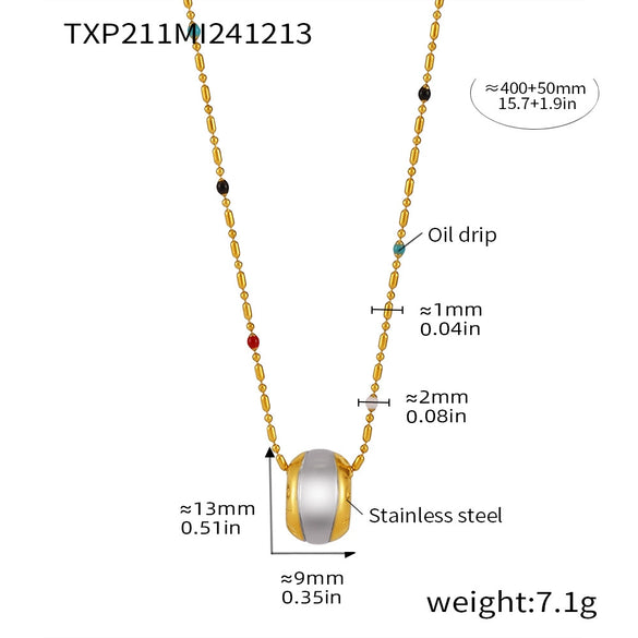 Wholesale Stainless Steel Geometric Pattern Light Luxury Pendant Multi Layer Rice Bead Necklace With Brushed And Electroplated Treatment For Women