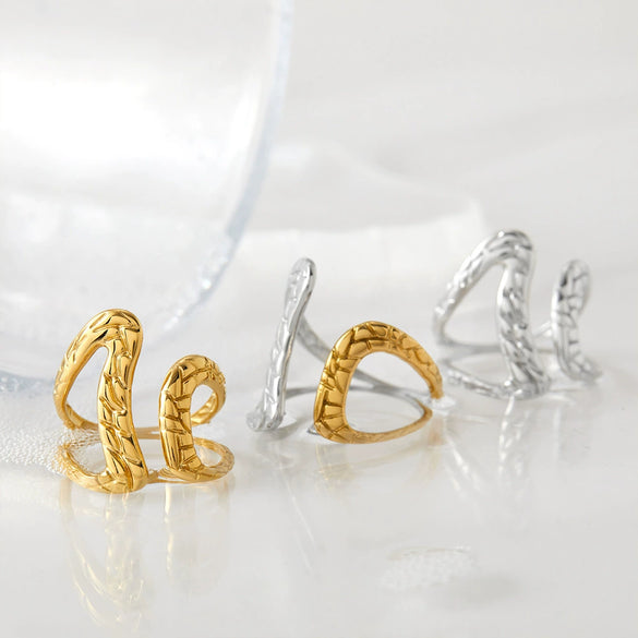 Wholesale Stainless Steel Geometric Pattern Open Ring For Women With Electroplating Design
