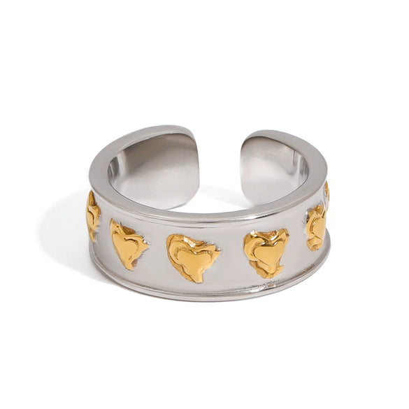 Wholesale Stainless Steel Geometric Pattern Rivet Ring With Electroplating French Retro Style