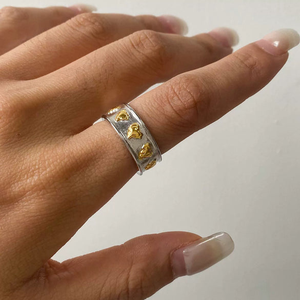 Wholesale Stainless Steel Geometric Pattern Rivet Ring With Electroplating French Retro Style