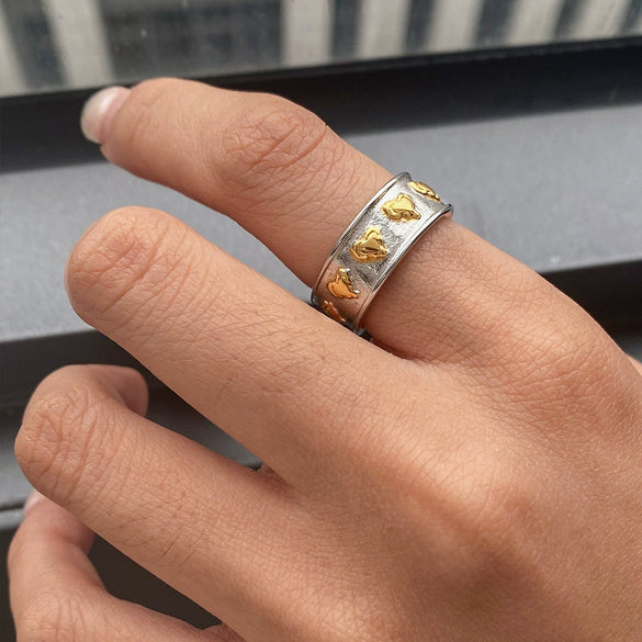 Wholesale Stainless Steel Geometric Pattern Rivet Ring With Electroplating French Retro Style