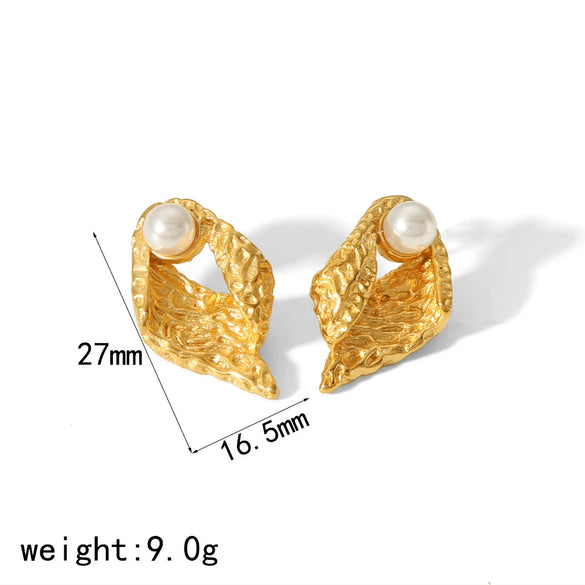 Wholesale Stainless Steel Geometric Pearl Earrings French Retro Style Electroplated For Women