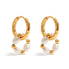 Wholesale Stainless Steel Geometric Pearl Earrings With Hammer Pattern Electroplated Jewelry For Women