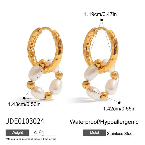 Wholesale Stainless Steel Geometric Pearl Earrings With Hammer Pattern Electroplated Jewelry For Women