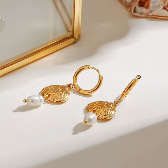 Wholesale Stainless Steel Geometric Pearl Hoop Earrings 18K Gold Electroplated For Women Quiet Elegant Original Minimalist Design Non Fading