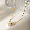 Wholesale Stainless Steel Geometric Pearl Pendant Clavicle Necklace Jewelry With Snake Bone Chain And Electroplating