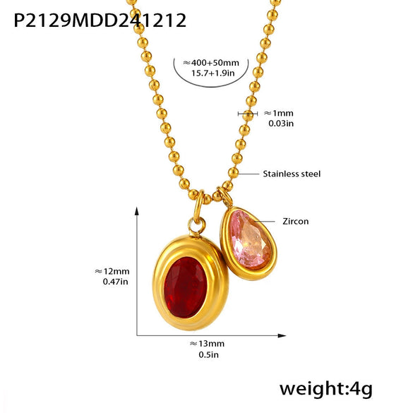 Wholesale 316L Stainless Steel Geometric Pendant Necklace With Zircon Pvd Plated 18K True Gold For Women