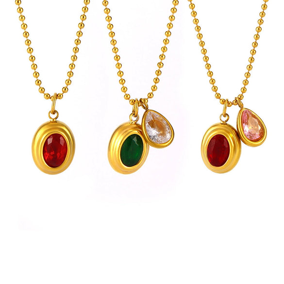 Wholesale 316L Stainless Steel Geometric Pendant Necklace With Zircon Pvd Plated 18K True Gold For Women