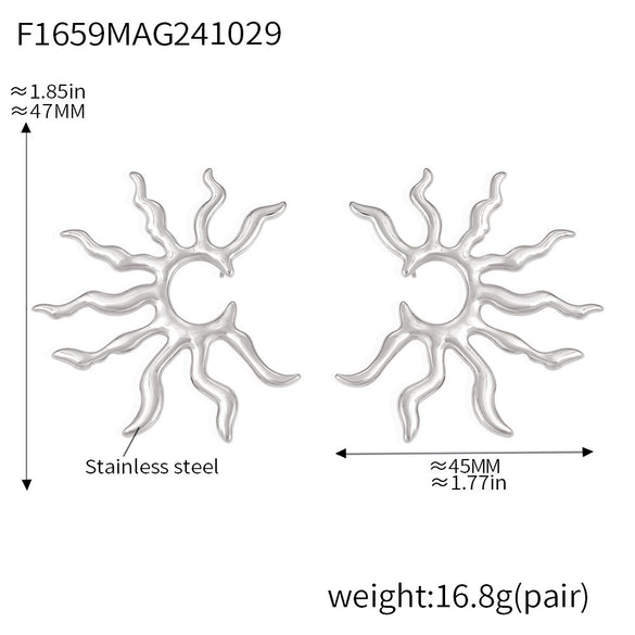 Wholesale 316L Stainless Steel Geometric Personality Sunflower Exaggerated Women's Earrings With Pvd Electroplating
