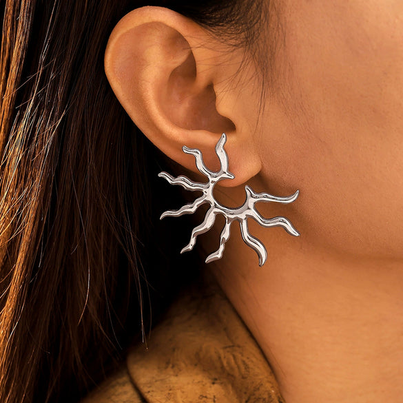 Wholesale 316L Stainless Steel Geometric Personality Sunflower Exaggerated Women's Earrings With Pvd Electroplating