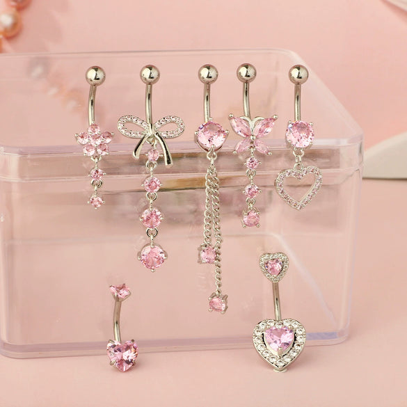 Wholesale Stainless Steel Geometric Pink Butterfly Pendant Umbilical Ring Piercing Jewelry Electroplated