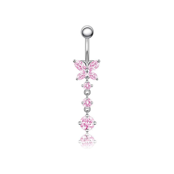 Wholesale Stainless Steel Geometric Pink Butterfly Pendant Umbilical Ring Piercing Jewelry Electroplated