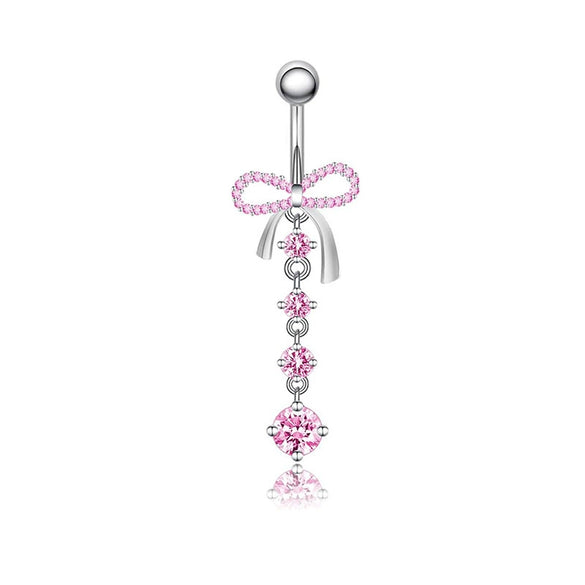 Wholesale Stainless Steel Geometric Pink Butterfly Pendant Umbilical Ring Piercing Jewelry Electroplated