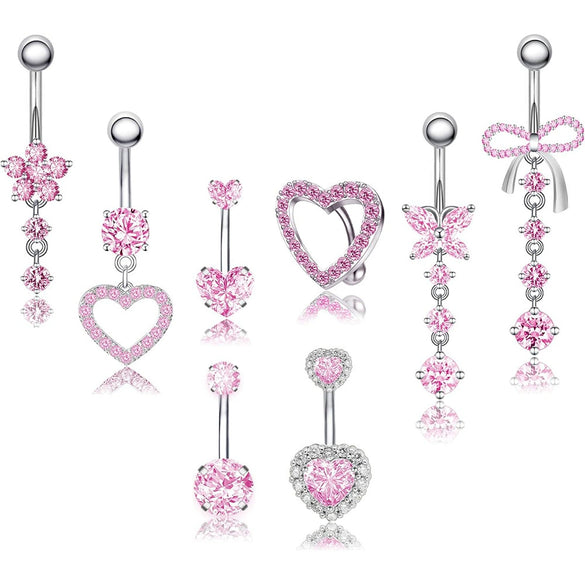 Wholesale Stainless Steel Geometric Pink Butterfly Pendant Umbilical Ring Piercing Jewelry Electroplated
