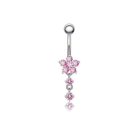 Wholesale Stainless Steel Geometric Pink Butterfly Pendant Umbilical Ring Piercing Jewelry Electroplated