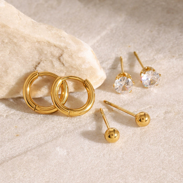 Wholesale Stainless Steel Geometric Plain Ring Earrings For Women Electroplated Minimalist Jewelry