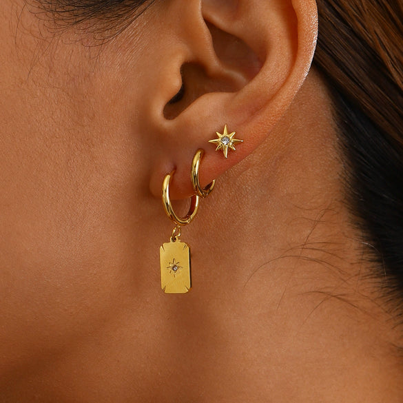 Wholesale Stainless Steel Geometric Plain Ring Earrings With Electroplating
