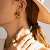 Wholesale Stainless Steel Geometric Pleated Round Curved Earrings For Women With Electroplating