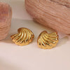 Wholesale Stainless Steel Geometric Pleated Wave Shell Earrings Electroplated Cold Retro Style For Women