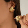 Wholesale Stainless Steel Geometric Pleated Wave Shell Earrings Electroplated Cold Retro Style For Women