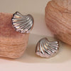 Wholesale Stainless Steel Geometric Pleated Wave Shell Earrings Electroplated Cold Retro Style For Women