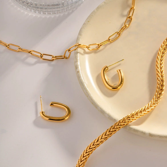 Wholesale Stainless Steel Geometric Polished Open Oval Earrings Electroplated For Women