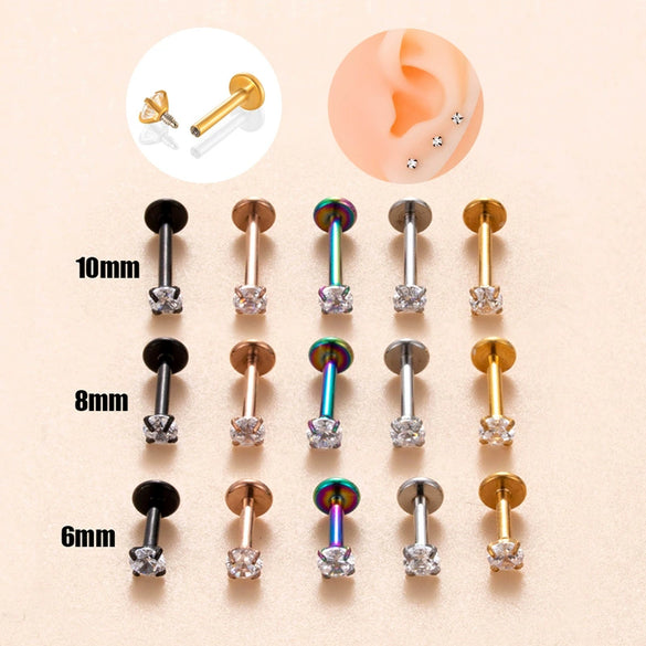 Wholesale Stainless Steel Geometric Puncture Jewelry Electroplated Internal Thread Flat Bottom Rod Lip Nail Ear Bone Nail