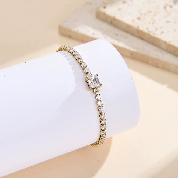 Wholesale Stainless Steel Geometric Real Gold Plated Tennis Chain Bracelet And Necklace Set For Women