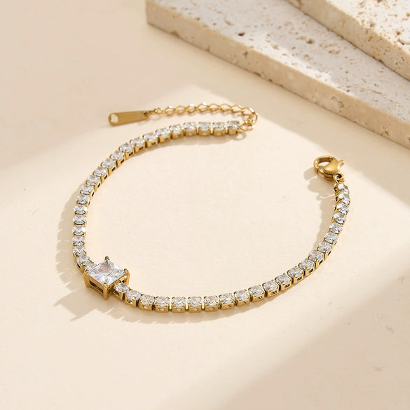 Wholesale Stainless Steel Geometric Real Gold Plated Tennis Chain Bracelet And Necklace Set For Women
