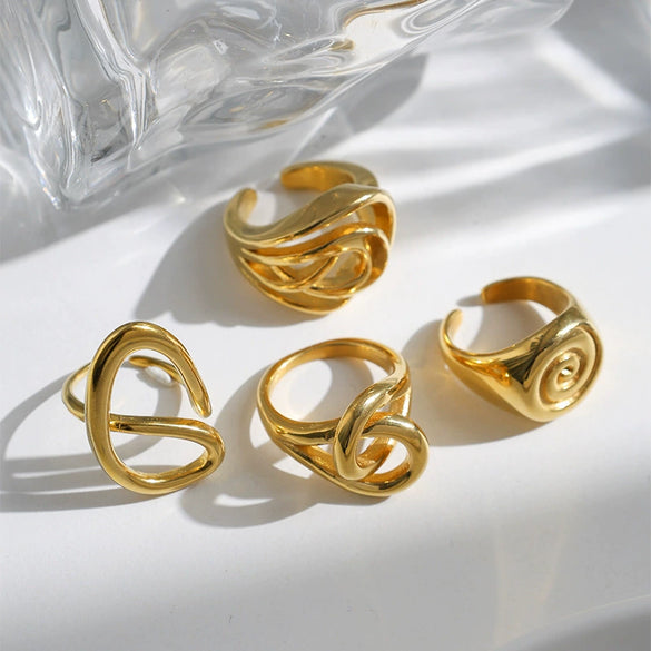 Wholesale Stainless Steel Geometric Retro Hip Hop Exaggerated Personality Ring With Electroplating