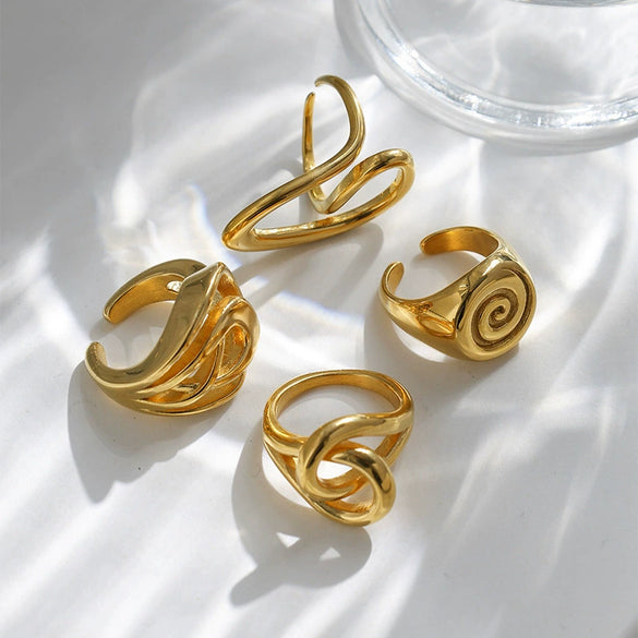Wholesale Stainless Steel Geometric Retro Hip Hop Exaggerated Personality Ring With Electroplating