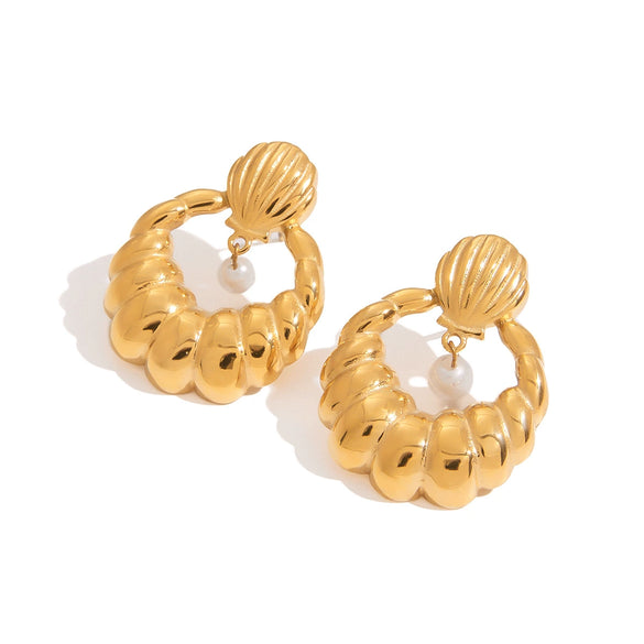 Wholesale Stainless Steel Geometric Retro Minimalist Women's Titanium Steel Pearl Electroplated Earrings