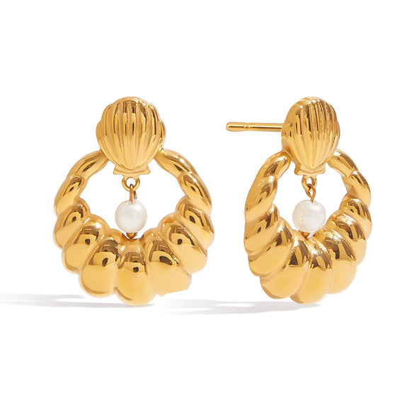 Wholesale Stainless Steel Geometric Retro Minimalist Women's Titanium Steel Pearl Electroplated Earrings