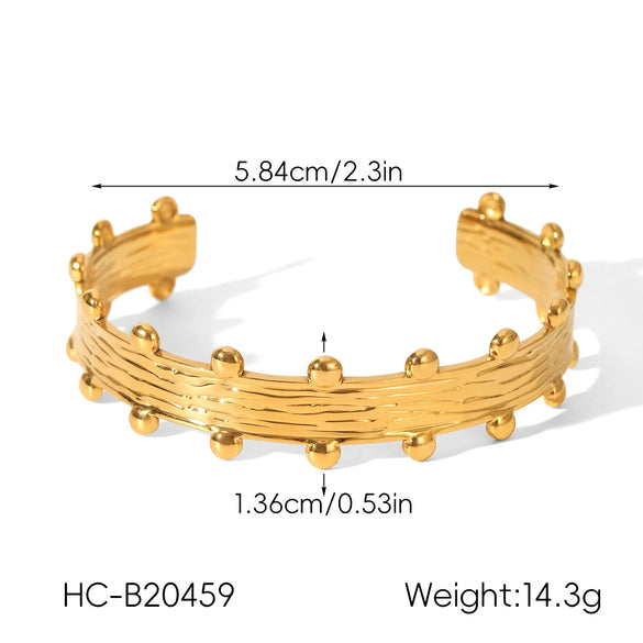 Wholesale Stainless Steel Geometric Retro Pleated Gold Bean Open Electroplated Bracelet Accessories