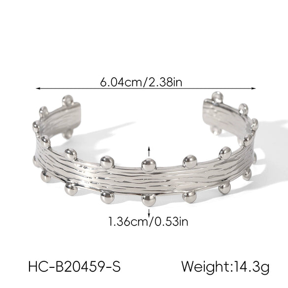 Wholesale Stainless Steel Geometric Retro Pleated Gold Bean Open Electroplated Bracelet Accessories