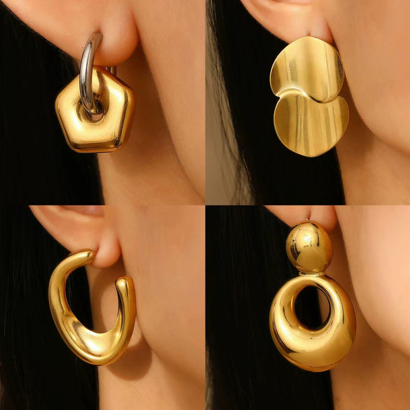 Wholesale Stainless Steel Geometric Retro Smooth Nonfading Electroplated Women's Earrings