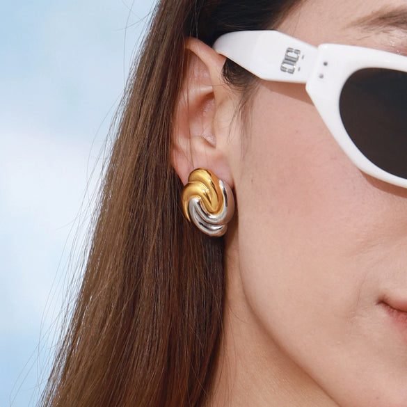 Wholesale Stainless Steel Geometric Retro Spiral Rotating Women's Earrings Nonfading Gold And Silver Color Matching Jewelry