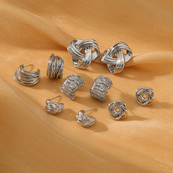 Wholesale Stainless Steel Geometric Retro Winding Electroplated Earrings