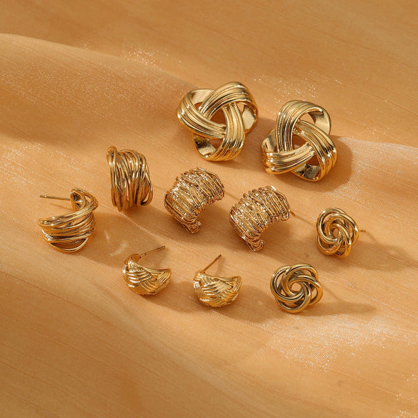 Wholesale Stainless Steel Geometric Retro Winding Electroplated Earrings