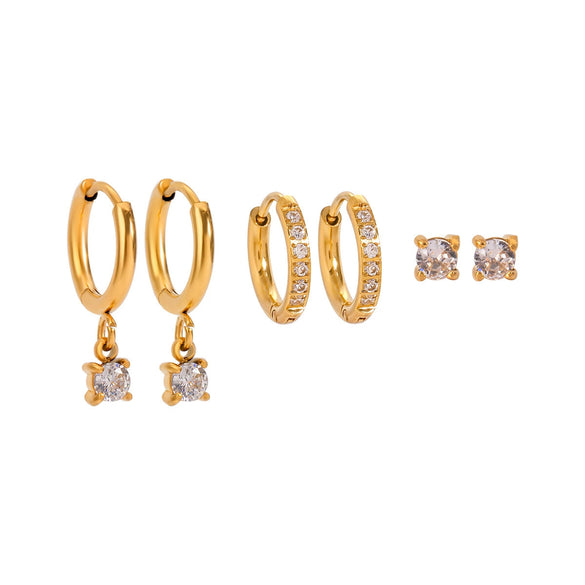 Wholesale Stainless Steel Geometric Rhinestone Ear Buckle Earrings Set Electroplated For Women