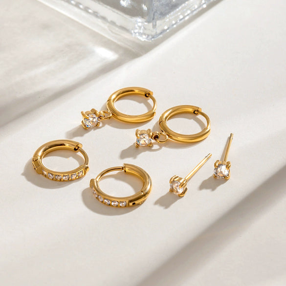 Wholesale Stainless Steel Geometric Rhinestone Ear Buckle Earrings Set Electroplated For Women