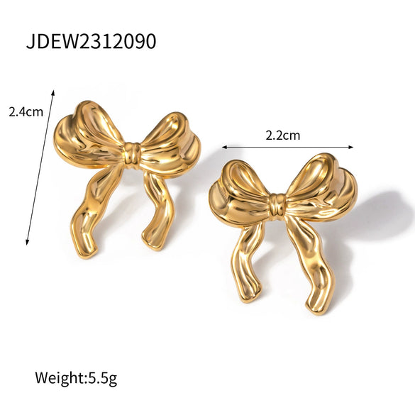 Wholesale Stainless Steel Geometric Rhinestone Long Tassel Bow Earrings For Women With Electroplating