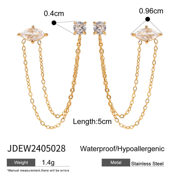 Wholesale Stainless Steel Geometric Rhinestone Long Tassel Bow Earrings For Women With Electroplating
