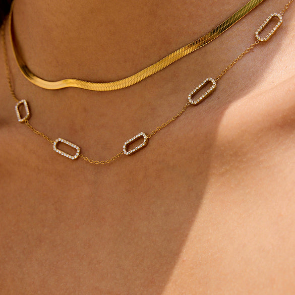 Wholesale Stainless Steel Geometric Rhinestone Necklace With Electroplating For Women