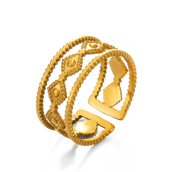 Wholesale Stainless Steel Geometric Rhombus Open Ring For Women With Retro Hiphop Style And Electroplating Design